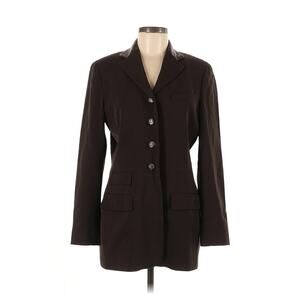 RALPH LAUREN Brown Wool Blazer Jacket Leather Collar Horse Equestrian Buttons 8